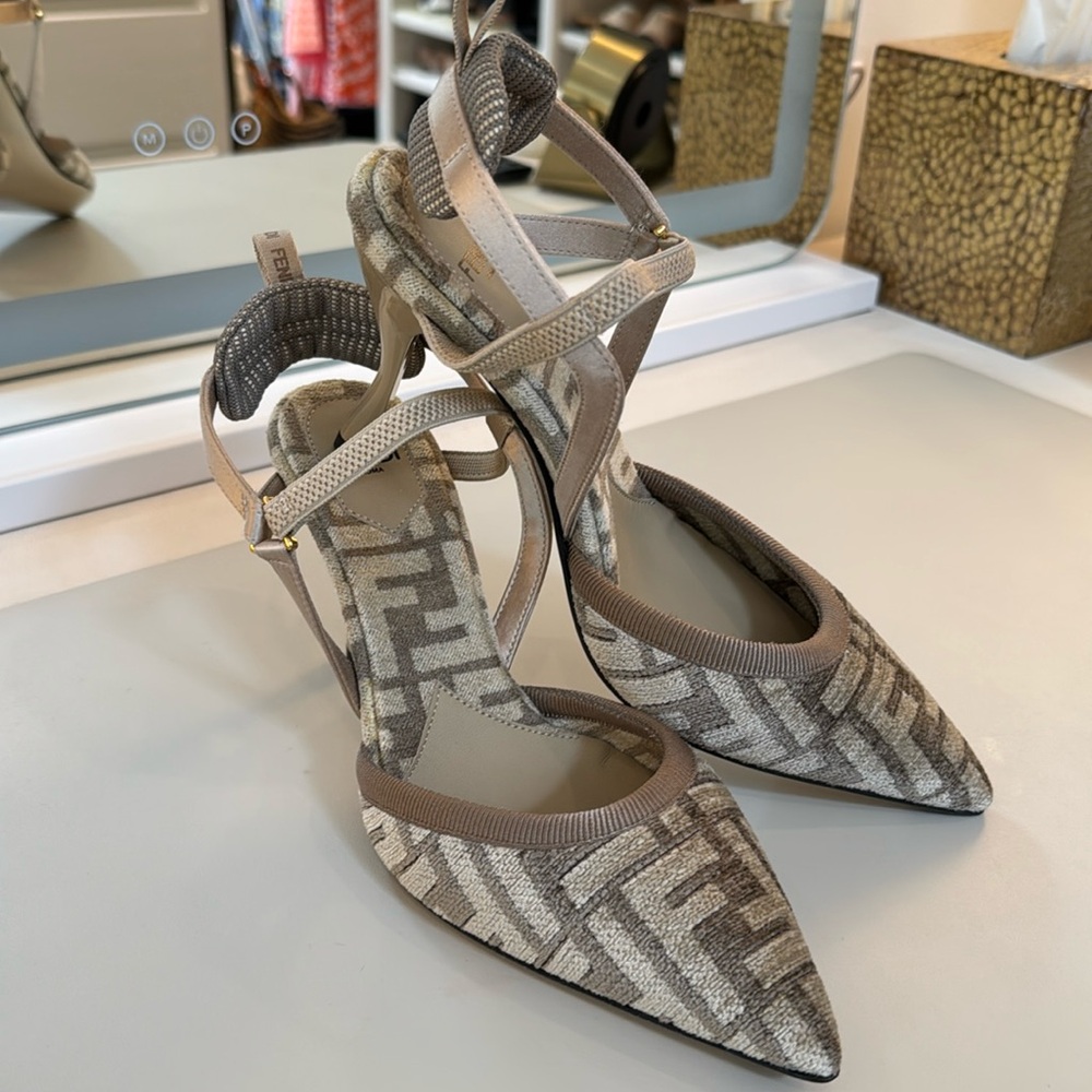 Fendi Brown Stiletto Heels with Monogram Print